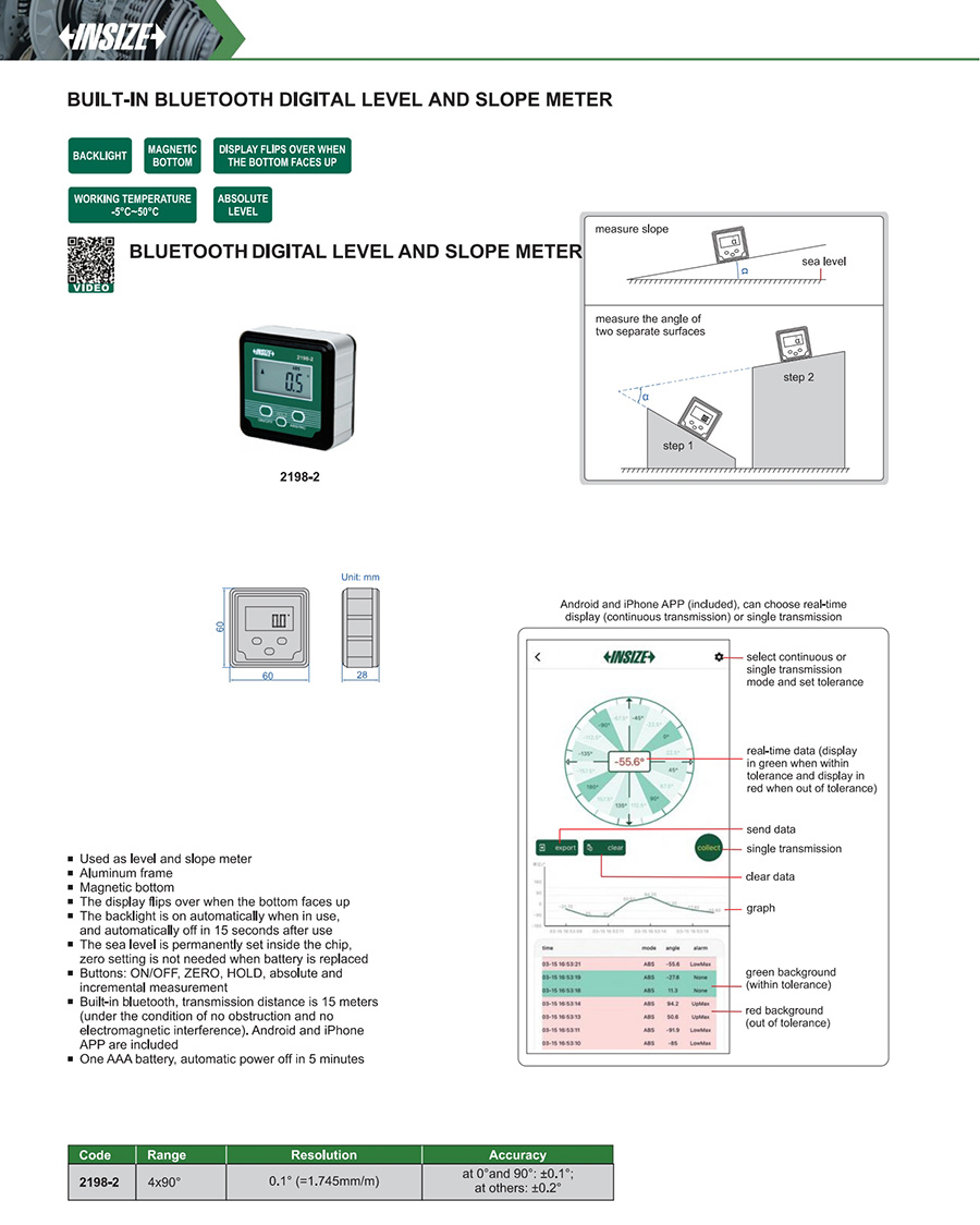 INSIZE 2198-2 Digital Level and Slope Meter, 4x90° - photo 2