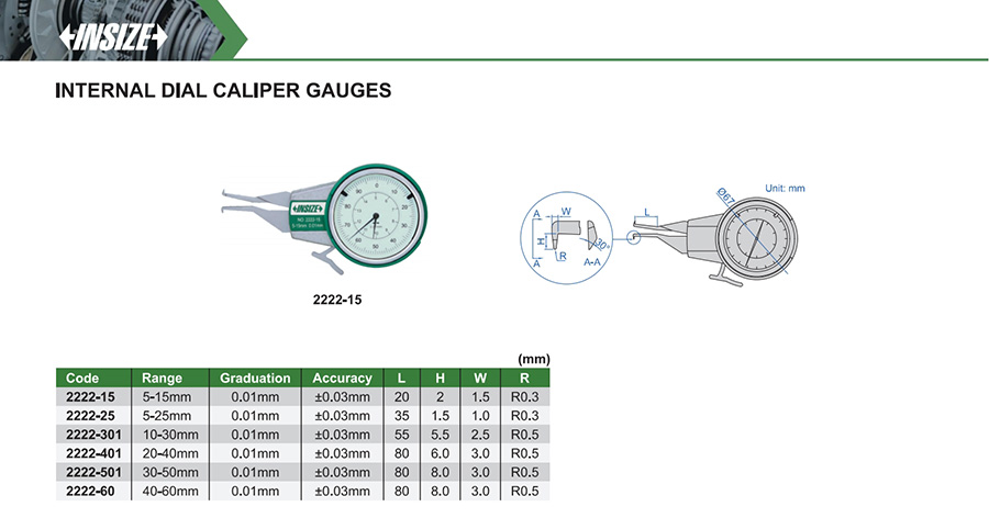 INSIZE 2222-15 Internal Dial Caliper Gauge 5-15mm - photo 2