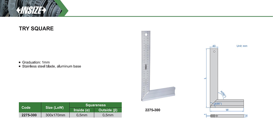 INSIZE 2275-300 Try Square, 300x170mm - photo 2