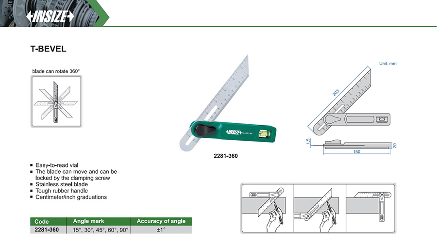 INSIZE 2281-360 T-Bevel with Level 203 mm - photo 2