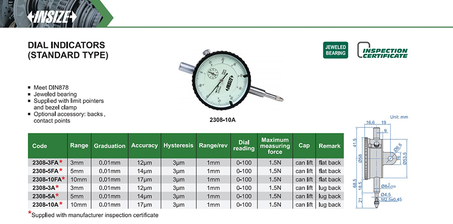 INSIZE 2308-3A Dial Indicators (Standard Type) 3mm - photo 2