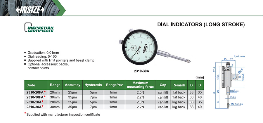 INSIZE 2310-30A Dial Indicator, Long Stroke, 30mm - photo 2