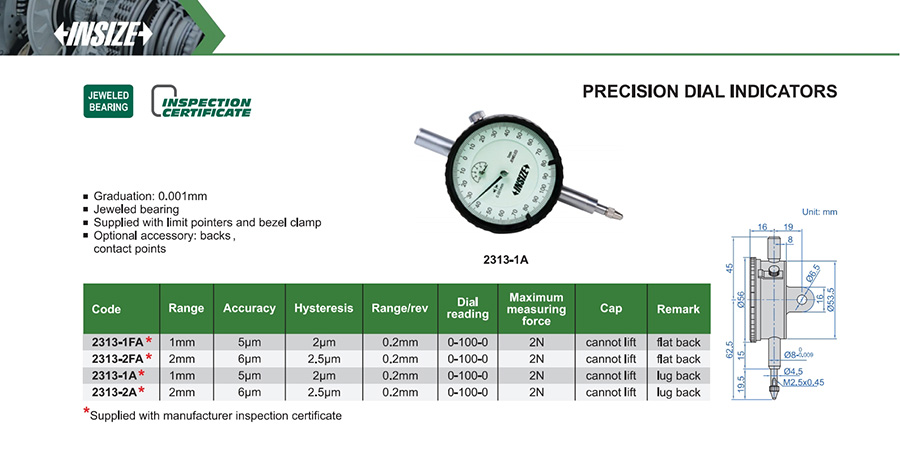INSIZE 2313-2A Precision Dial Indicator, 2mm - photo 2