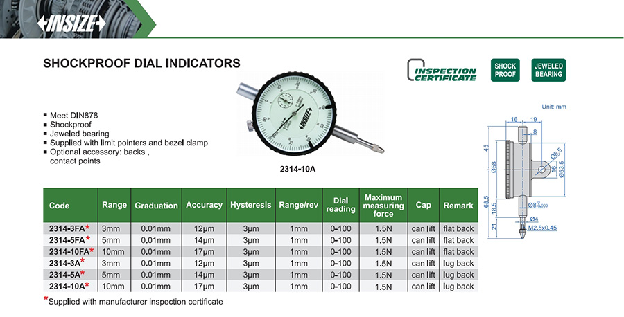 INSIZE 2314-10A Shockproof Dial Indicator, 10mm - photo 2