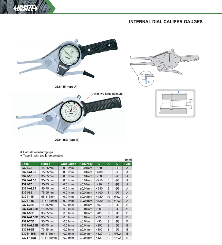 INSIZE 2321-95 Internal Dial Caliper Gauge, 75-95mm - photo 2