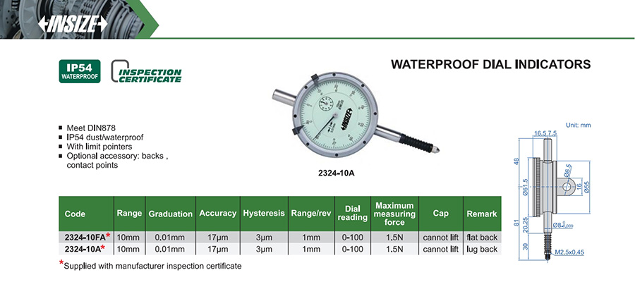 INSIZE 2324-10A Waterproof Dial Indicator, 10mm - photo 2