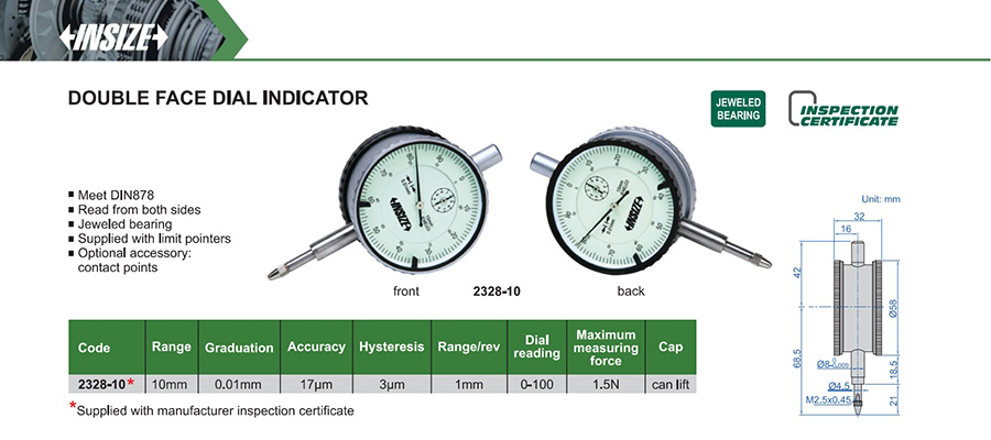 INSIZE 2328-10 Double Face Dial Indicator, 10mm - photo 2