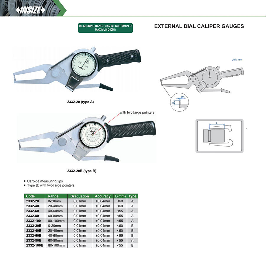 INSIZE 2332-40 External Dial Caliper Gauge 20-40mm - photo 2