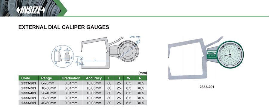 INSIZE 2333-201 External Dial Caliper Gauge 0-20mm - photo 2