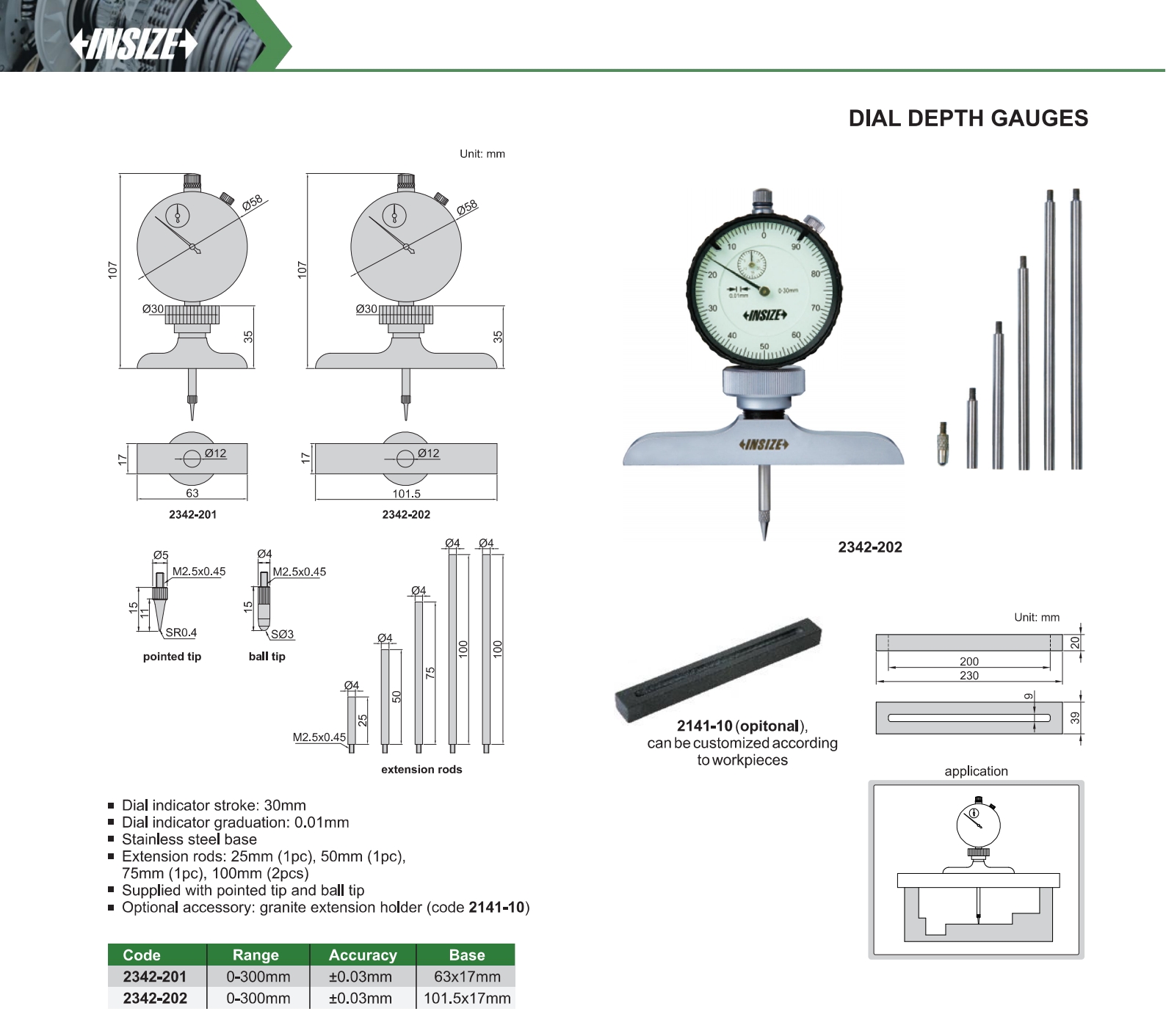 INSIZE 2342-202 Dial Depth Gauge 0-300 mm - photo 2