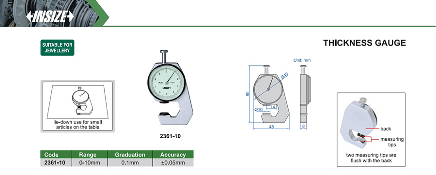 INSIZE 2361-10 Thickness Gauge, 0-10mm, Jewellery - photo 2