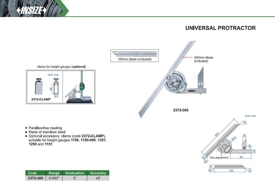 INSIZE 2372-360 Universal Protractor, 0-360° - photo 2