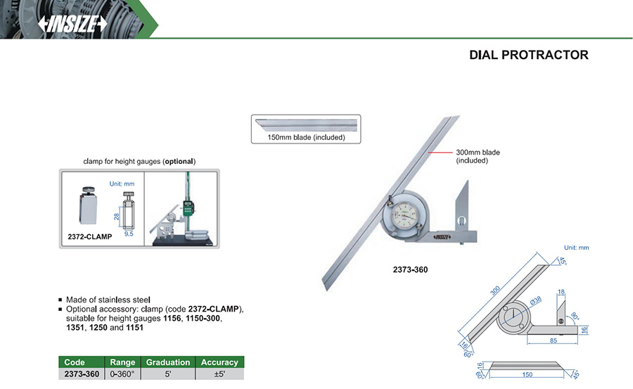 INSIZE 2373-360 Dial Protractor, 0-360° - photo 2