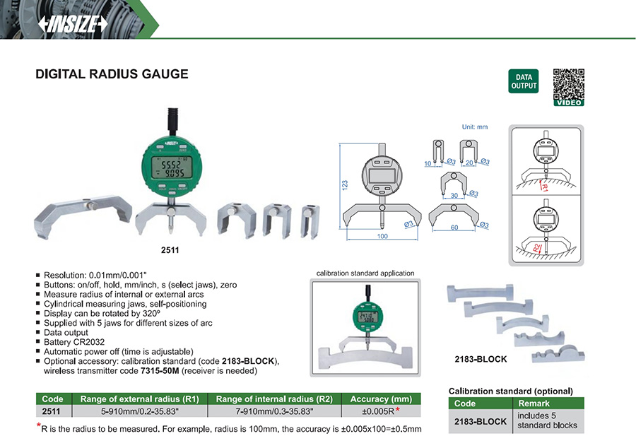 INSIZE 2511 Digital Radius Gauge 5-910 mm - photo 2