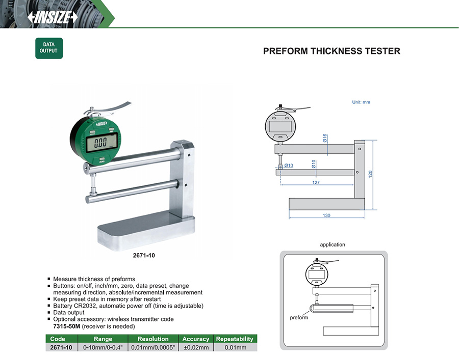 INSIZE 2671-10 Preform Thickness Tester 0-10mm - photo 2