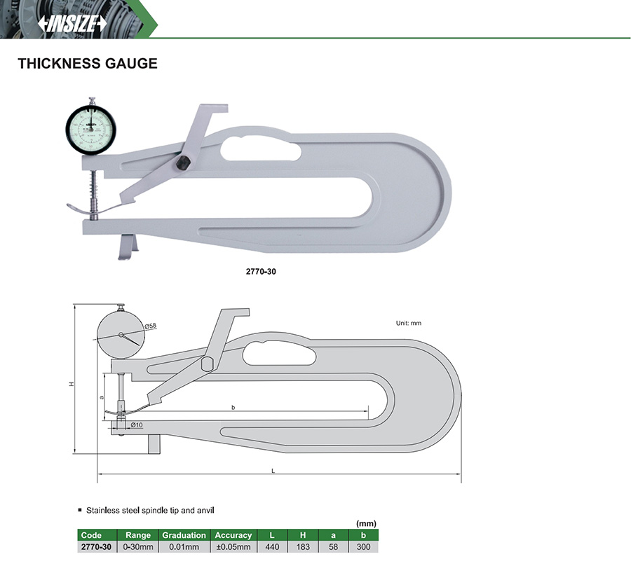 INSIZE 2770-30 Thickness Gauge, 0-30mm, Long Reach - photo 2