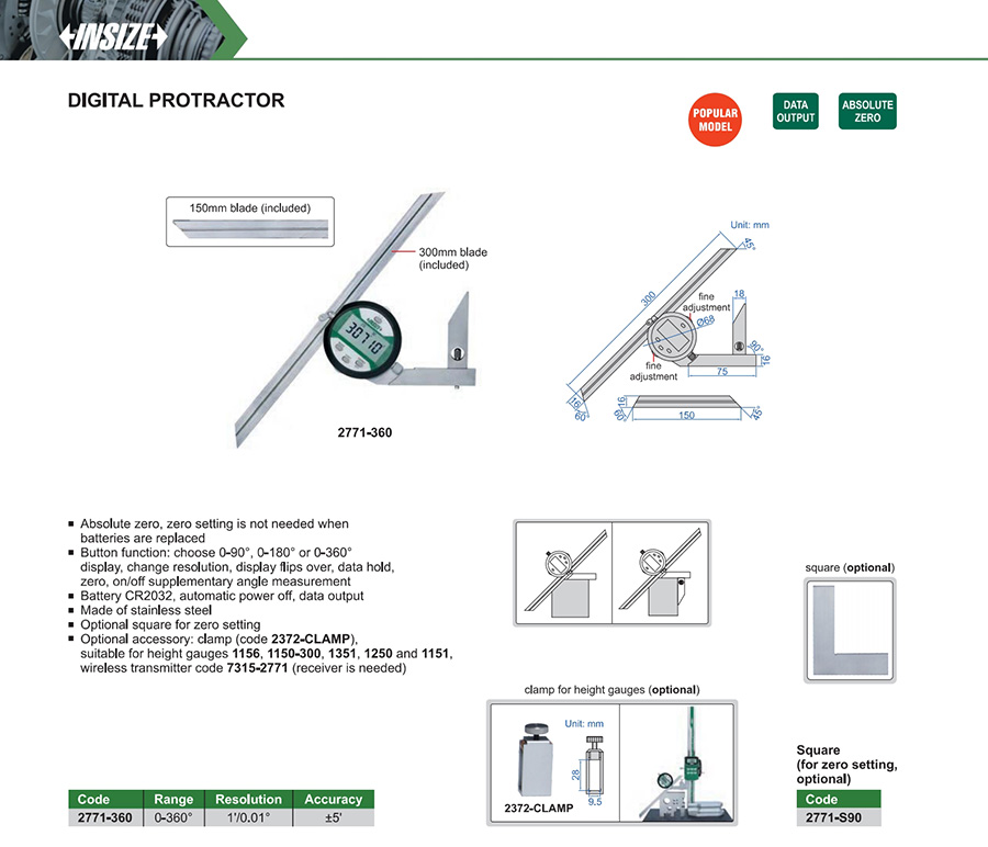 INSIZE 2771-360 Digital Protractor (Basic Type), 0-360° - photo 2