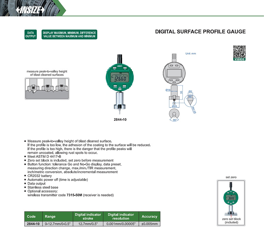 INSIZE 2844-10 Digital Surface Profile Gauge, 0-12.7mm - photo 2