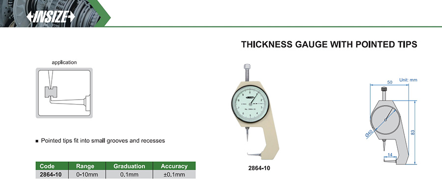 INSIZE 2864-10 Thickness Gauge With Pointed Tips, 0-10mm - photo 2