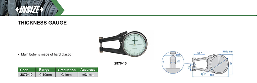 INSIZE 2870-10 Thickness Gauge, 0-10mm - photo 2