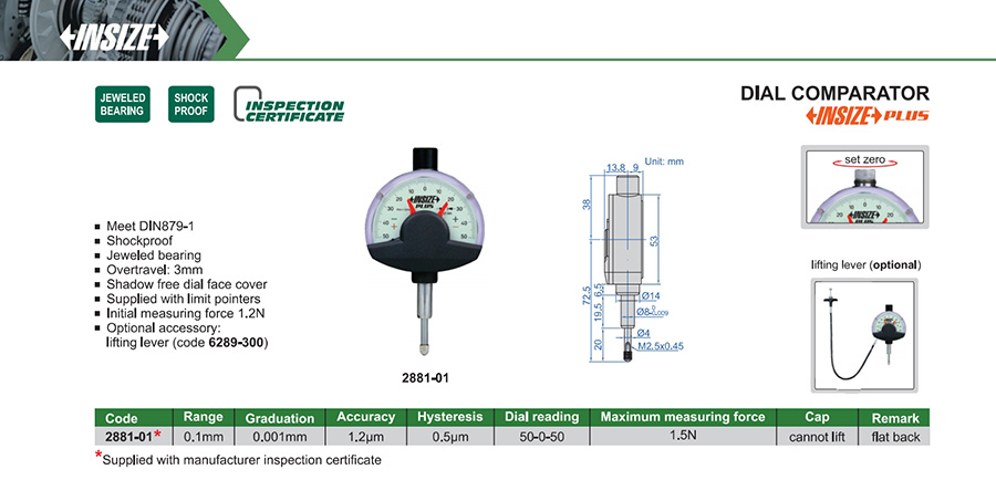 INSIZE 2881-01 Dial Comparator 0.1 mm - photo 2