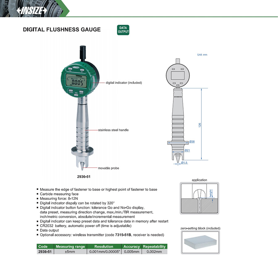 INSIZE 2936-51 Digital Flushness Gauge, ±5mm - photo 2