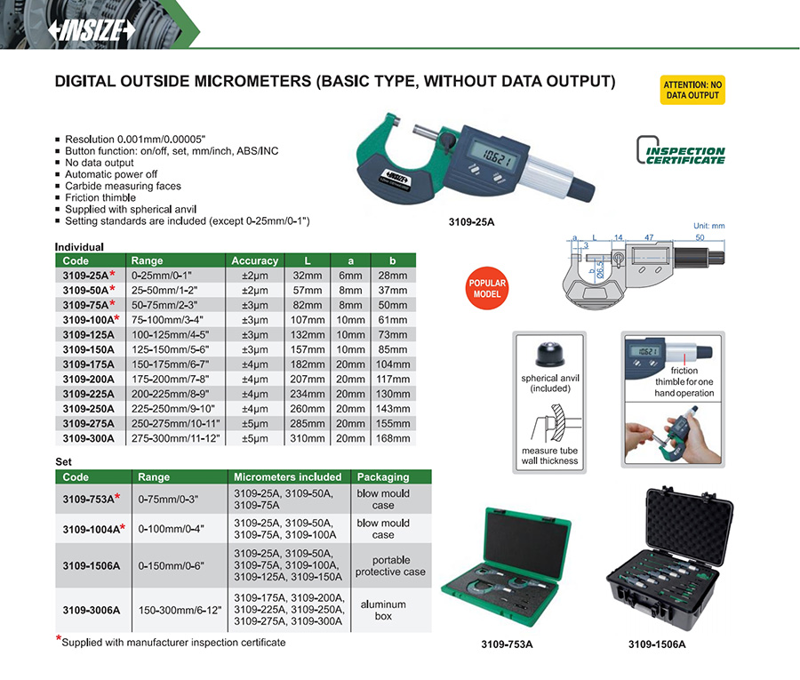 INSIZE 3109-300A Digital Outside Micrometer 275-300mm - photo 2