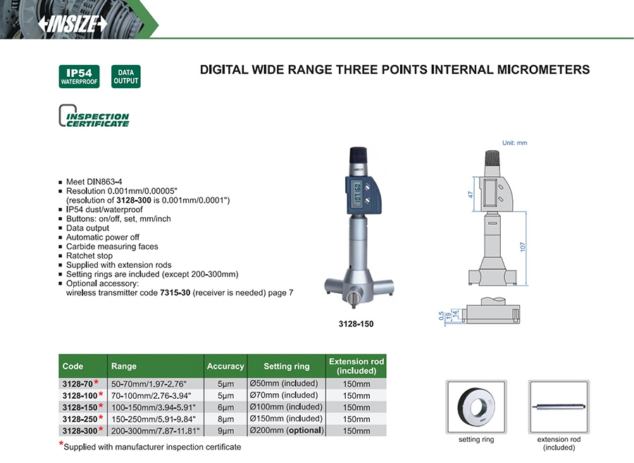 INSIZE 3128-100 Digital Three-Point Internal Micrometer 70-100 mm - photo 2
