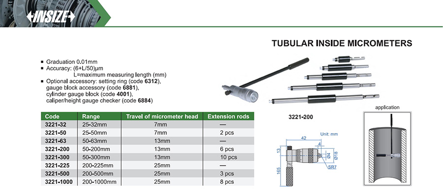 INSIZE 3221-50 Tubular Inside Micrometer 25-50mm - photo 2