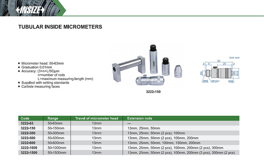 INSIZE 3222-63 Tubular Inside Micrometer 50-63 mm - photo 2
