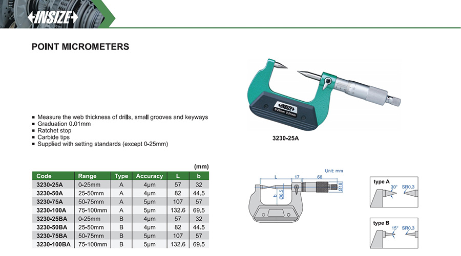 INSIZE 3230-100A Point Micrometer 75-100mm - photo 2