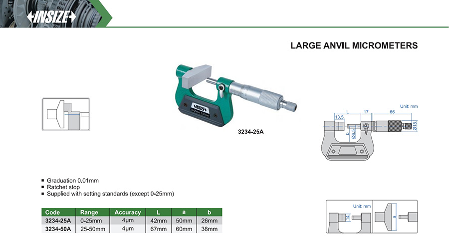 INSIZE 3234-25A Large Anvil Micrometer 0-25 mm - photo 2