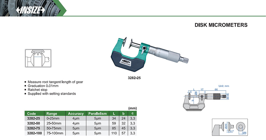 INSIZE 3282-50 Disk Micrometer 25-50 mm - photo 2