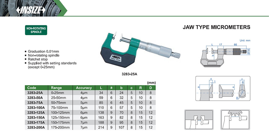 INSIZE 3283-25A Jaw Type Micrometer 0-25mm - photo 2