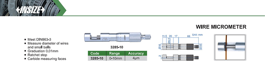 INSIZE 3285-10 Wire Micrometer 0-10 mm - photo 2
