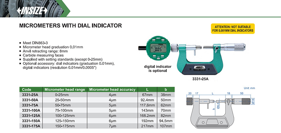 INSIZE 3331-50A Micrometer With Dial Indicator 25-50mm - photo 2