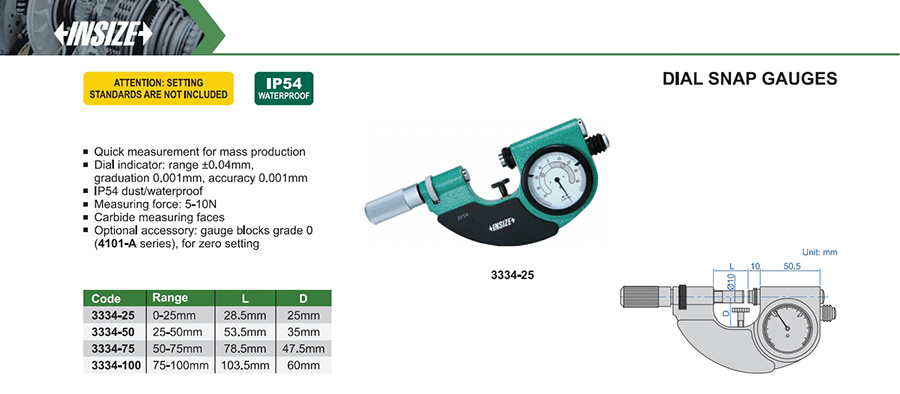 INSIZE 3334-75 Dial Snap Gauge, 50-75mm - photo 2