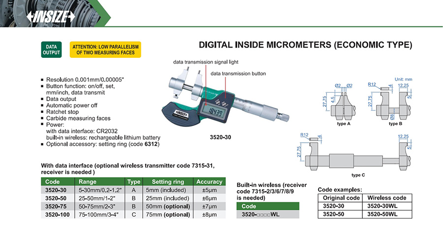 INSIZE 3520-100 Digital Inside Micrometer Economic Type 75-100 mm - photo 2