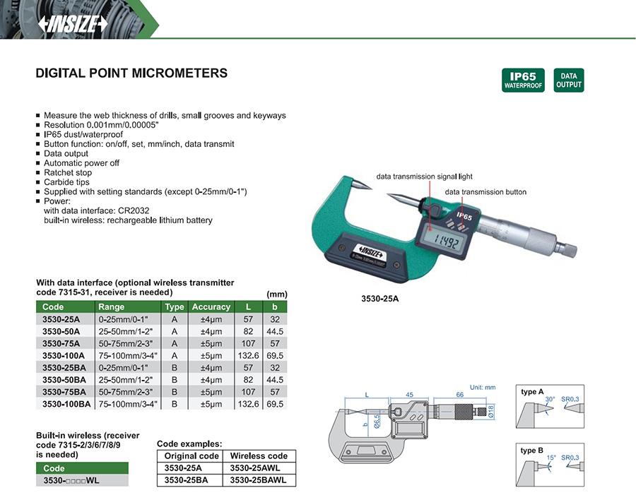 INSIZE 3530-50A Digital Point Micrometer 25-50 mm - photo 2
