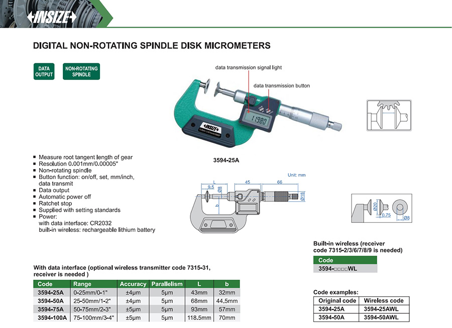 INSIZE 3594-100A Digital Non-Rotating Spindle Disk Micrometer 75-100 mm - photo 2