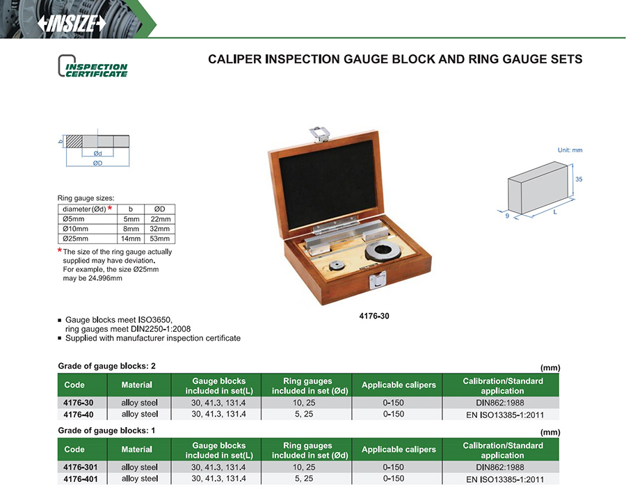 INSIZE 4176-40 Caliper Inspection Gauge Block And Ring Gauge Set, Grade 2 - photo 2
