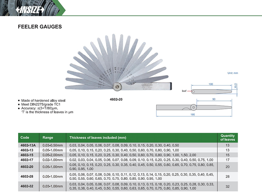 INSIZE 4602-17 Feeler Gauge 0.02-1.00mm - photo 2