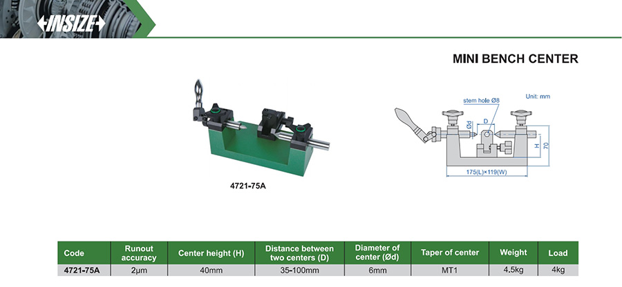 INSIZE 4721-75A Mini Bench Center, 35-100mm - photo 2