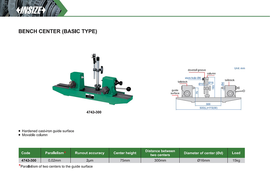 INSIZE 4742-300 Bench Center (Basic Type), 300mm - photo 2
