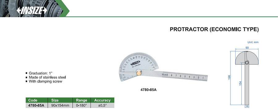 INSIZE 4780-85A Protractor (Economic Type), 0-180°, 90x154mm - photo 2