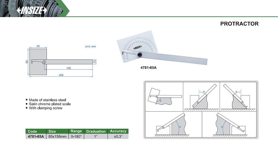 INSIZE 4781-85A Protractor 0-180° - photo 2