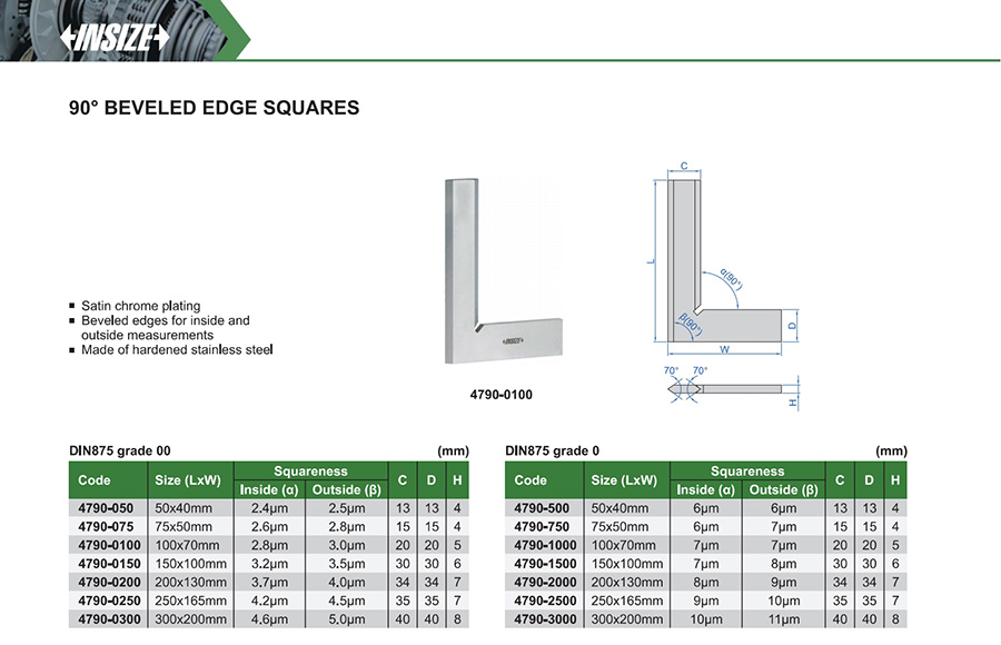 INSIZE 4790-500 90 Degree Beveled Edge Square, 50x40mm, Grade 0 - photo 2