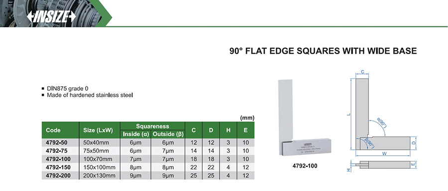 INSIZE 4792-100 90° Flat Edge Square With Wide Base 100x70mm - photo 2