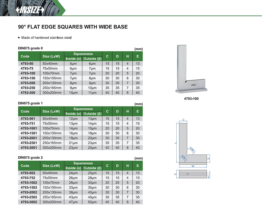 INSIZE 4793-502 90 Degree Flat Edge Square With Wide Base, 50x40mm, Grade 2 - photo 2