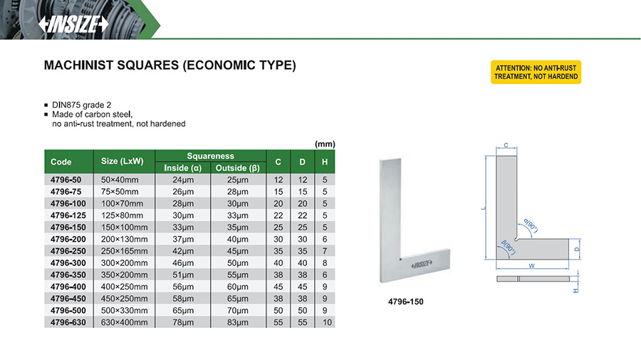 INSIZE 4796-250 Machinist Square (Economic Type), 250x165mm - photo 2